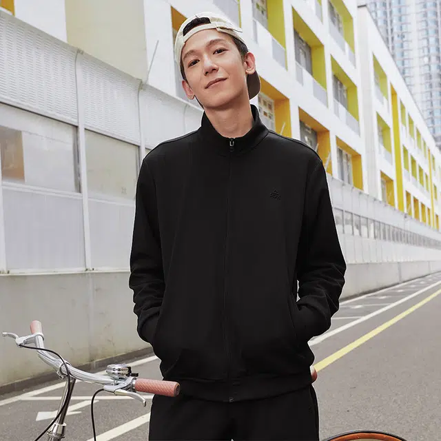 匹克 菁典系列 外套长裤秋季新款跑步训练男士户外日常通勤休闲运动套装 男款 黑色
