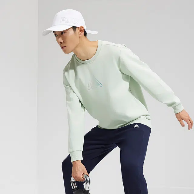 匹克 综合运动系列 休闲百搭跑步圆领运动卫衣情侣款保暖套头衫 男女同款 豆绿