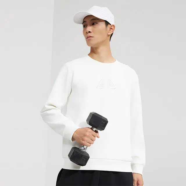 匹克 综合运动系列 休闲百搭跑步圆领运动卫衣情侣款保暖套头衫 男女同款 本白