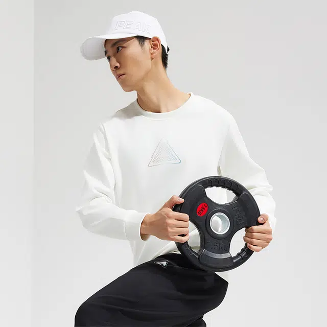 匹克 综合运动系列 休闲百搭跑步圆领运动卫衣情侣款保暖套头衫 男女同款 本白