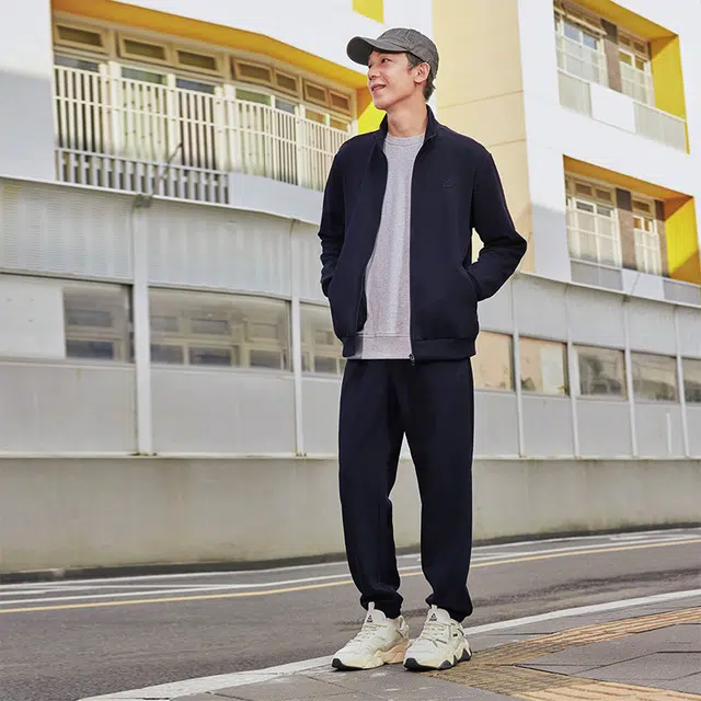 匹克 菁典系列 外套长裤秋季新款跑步训练男士户外日常通勤休闲运动套装 男款 子夜蓝