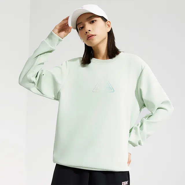 匹克 综合运动系列 休闲百搭跑步圆领运动卫衣情侣款保暖套头衫 男女同款 豆绿