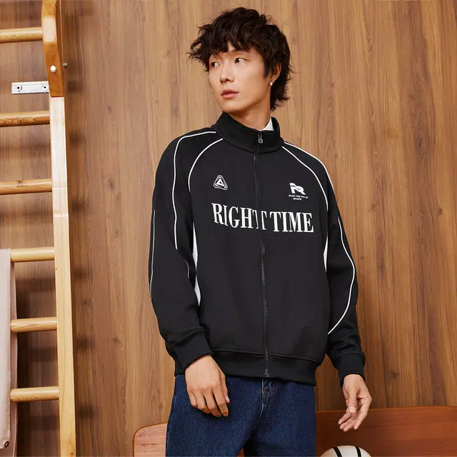 匹克 美式复古潮流经典撞色拼接城市机能风户外休闲运动开胸夹克外套 男女同款 黑色