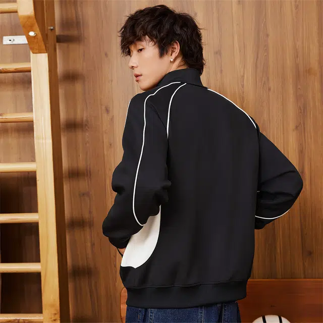 匹克 美式复古潮流经典撞色拼接城市机能风户外休闲运动开胸夹克外套 男女同款 黑色