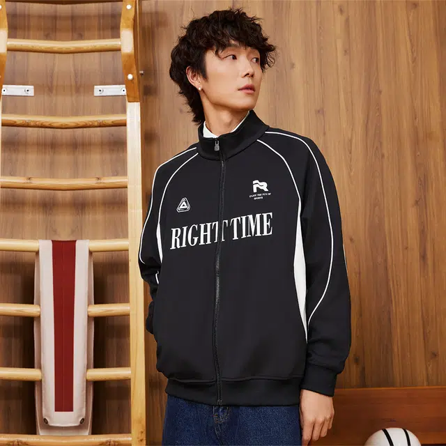 匹克 美式复古潮流经典撞色拼接城市机能风户外休闲运动开胸夹克外套 男女同款 黑色