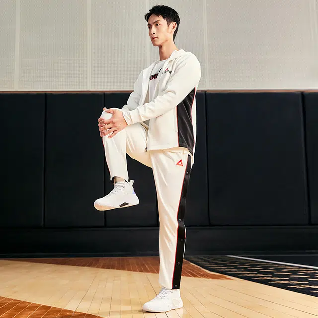 匹克 篮球训练系列 针织开衫套装两件套休闲秋冬运动服外套长裤 男款 本白