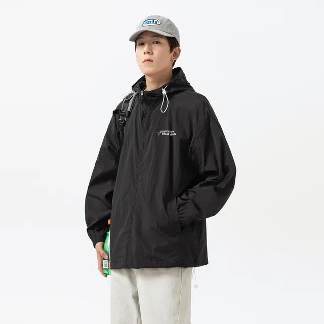 宜而爽 日系户外创意个性签名小标字母宽松舒适夏季轻薄皮肤衣登山旅游百搭抽绳长袖连帽 超轻透气降温防紫外线凉感防晒服 男女同款