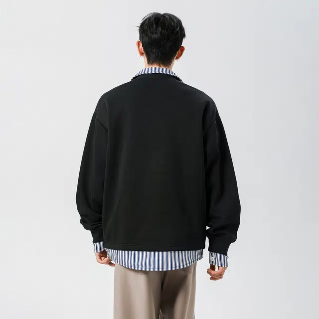 宜而爽 美式复古运动风潮流赛车元素徽章字母印花格子拼接翻领假两件学院风设计感潮牌宽松套头简约通勤休闲保暖舒适长袖卫衣 男女同款