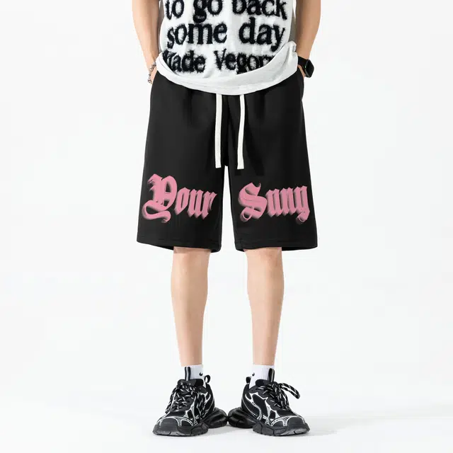 宜而爽 美式复古高街潮牌虚幻模糊个性字母印花青春活力中性风主义基础时尚百搭透气凉感宽松系带跑步五分日常运动休闲短裤 男女同款