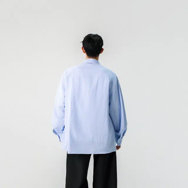 宜而爽 美式复古学院风简约条纹小标品牌字母印花设计百搭休闲通勤薄外套宽松阔版时尚叠穿免烫翻领薄款单排扣长袖冰感衬衫 男女同款