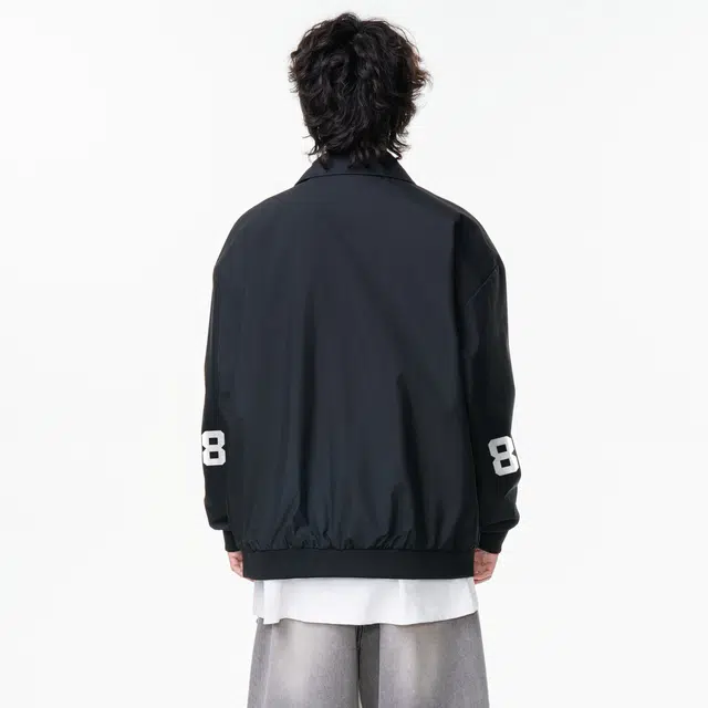 宜而爽 美式潮流街头创意袖标旗帜图案字母数字印花纯色基础工装机能风披肩拼接设计翻领拉链休闲宽松百搭防风保暖长袖夹克外套 男女同款