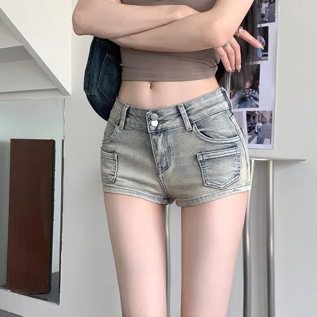 依钗 美式复古辣妹低腰百搭沙滩热裤牛仔短裤 女款