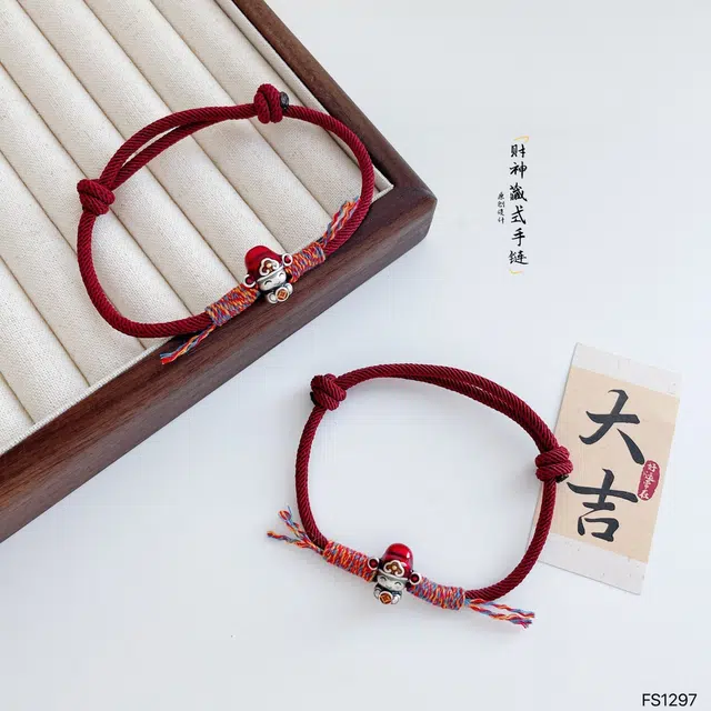 银之岚 滴胶财神藏式调节 国潮小众轻奢好运 足银 手链 男女同款情侣款