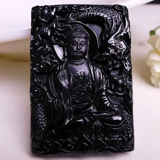 菲燕 墨翠精雕神龙护王 糯种 翡翠吊坠 男女同款情侣款