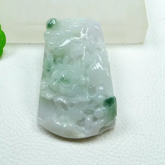 菲燕 正品花开富贵挂件 糯种 翡翠吊坠 女款
