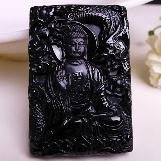 菲燕 墨翠精雕神龙护王 糯种 翡翠吊坠 男女同款情侣款