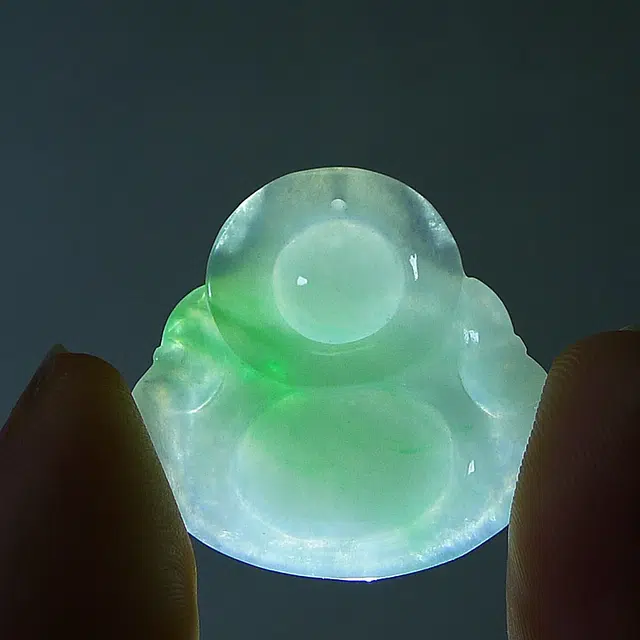 菲燕  精品冰飘绿白底青佛公翡翠佛公吊坠拍卖 糯种 吊坠 男女同款情侣款