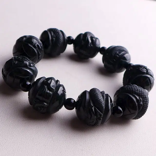 菲燕 九龙戏珠 特色龙珠墨翠 糯冰 翡翠手串 男女同款情侣款