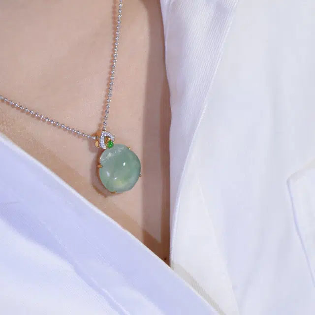 菲燕 飘花桃子 冰种 翡翠吊坠 男女同款情侣款