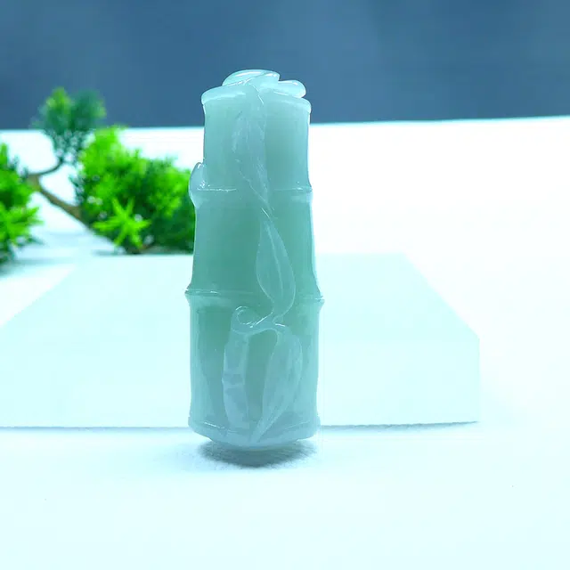 菲燕 正品节节高竹节步步高升玉竹子 糯种 翡翠吊坠 男女同款情侣款
