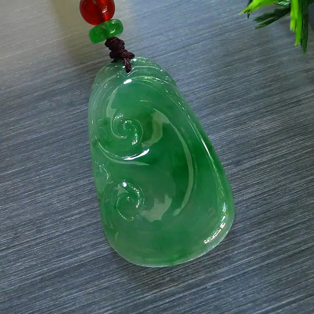 菲燕 翡翠绿如意 糯冰 吊坠 男女同款情侣款