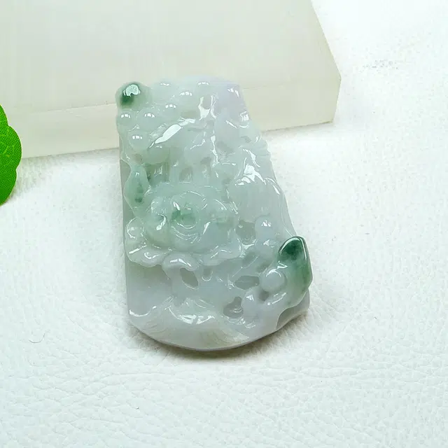 菲燕 正品花开富贵挂件 糯种 翡翠吊坠 女款