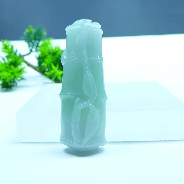 菲燕 正品节节高竹节步步高升玉竹子 糯种 翡翠吊坠 男女同款情侣款