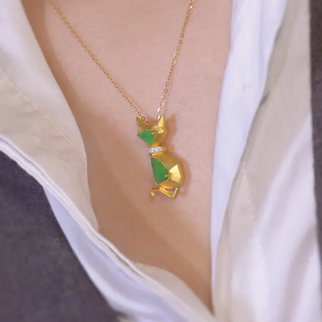 菲燕 猫咪设计款 糯冰 翡翠吊坠 男女同款情侣款