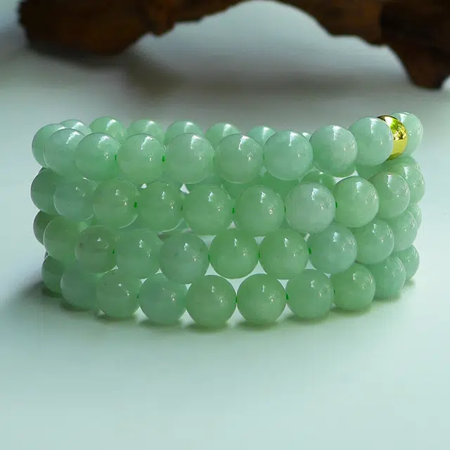 菲燕 有种有色浅绿珠 糯种 翡翠项链 男女同款情侣款