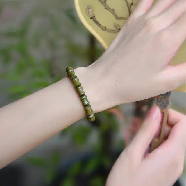 希笛拉 上岸竹节好运连连 新中式节节高升考试考研上岸 国潮文玩盘玩佛珠念珠 招财纳福 礼盒装#好运 绿檀 手串 男女同款情侣款