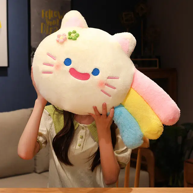 安之静雅 彩虹小花猫小兔抱枕 布娃娃 玩偶 毛绒公仔
