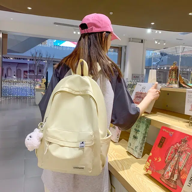 單倉 高颜值日系简约学院风大容量书包初高中学生纯色轻便百搭旅行 电脑背包 尼龙 双肩包 常规 男女同款情侣款 多色