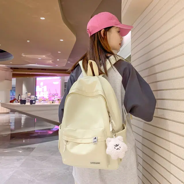 單倉 高颜值日系简约学院风大容量书包初高中学生纯色轻便百搭旅行 电脑背包 尼龙 双肩包 常规 男女同款情侣款 多色