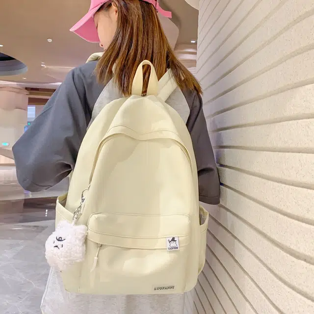 單倉 高颜值日系简约学院风大容量书包初高中学生纯色轻便百搭旅行 电脑背包 尼龙 双肩包 常规 男女同款情侣款 多色