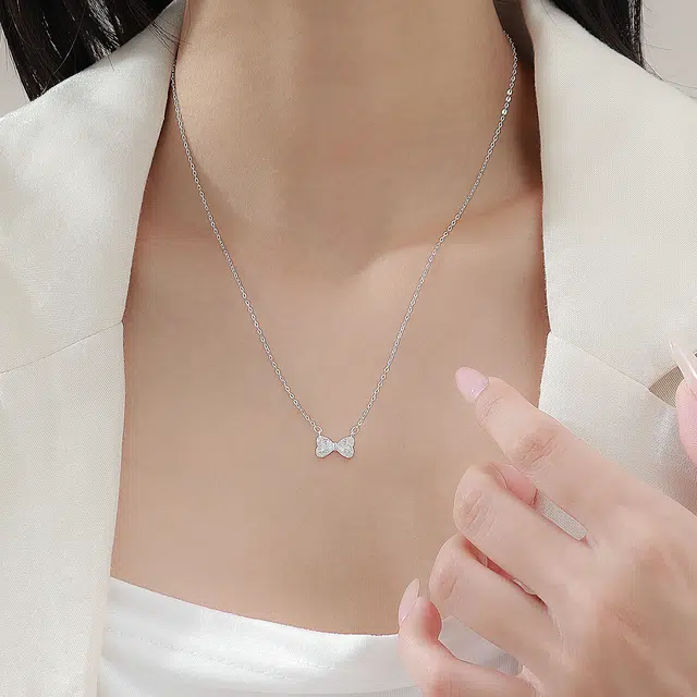 艾卡拉 韩系爱心女小众设计 银 项链 男女同款情侣款