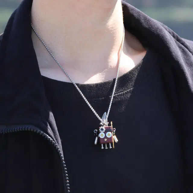 木小魔 印第安  宅家手工朋克机器人木头 合金 项链 男女同款情侣款