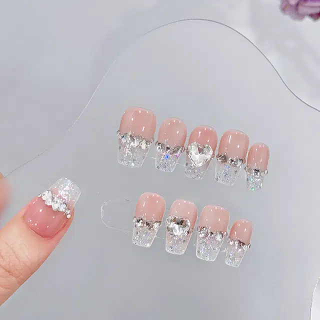 芮锦 冰透粉钻少女仙女风纯手工  穿戴甲 短梯短款亮色纯色