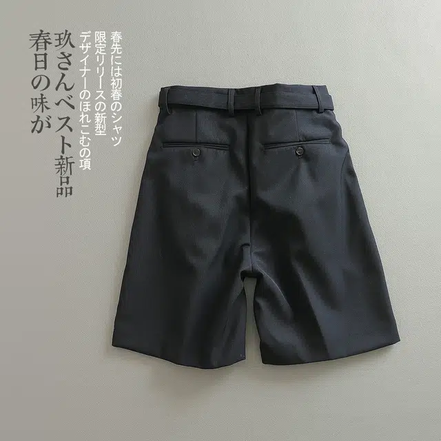 见川 宽松拉三分链纯色中腰休闲短裤 男款 藏青