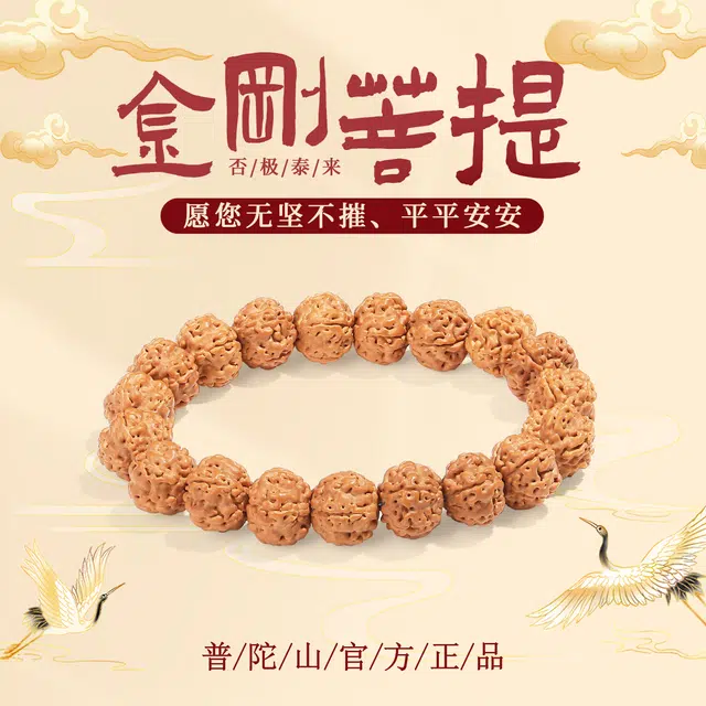 普陀山文创 新中式招财进宝爆肉文玩盘玩 复古国风 生日送礼转运礼盒 金刚菩提 手串 男女同款情侣款