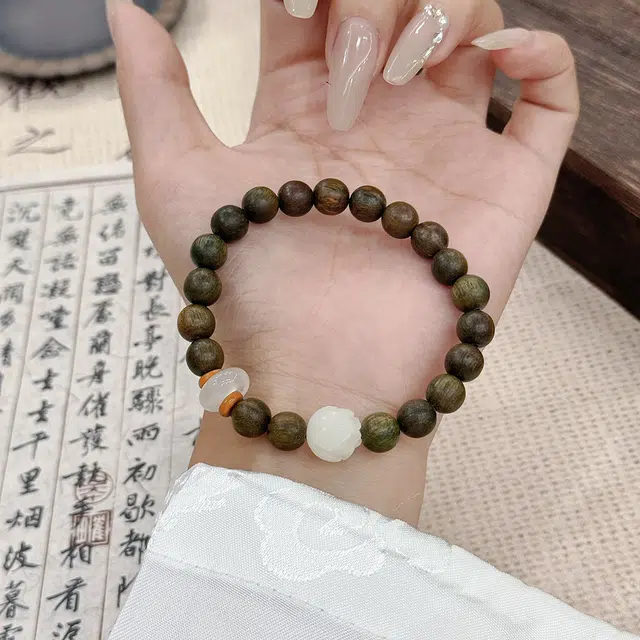 【普陀山官方已过香】 普陀山文创 复古文艺好运莲莲新中式转运手链小众纳福平安佛珠串 生日送礼好运礼 绿檀 手串 男女同款情侣款