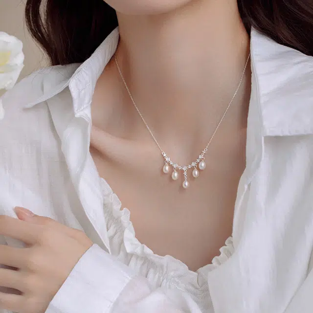 伊灿 小众水滴椭圆 合金镀银 项链 女款
