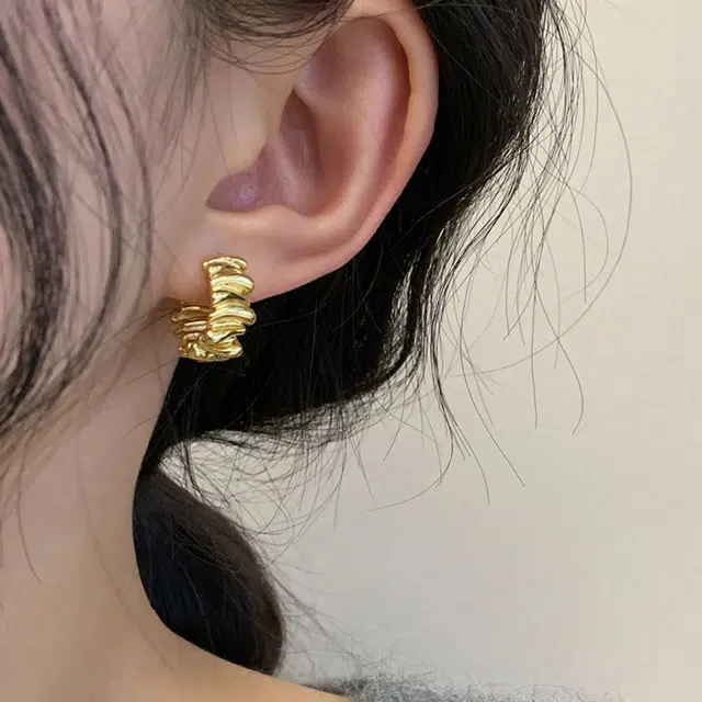 伊灿 金色素圈 小众设计高级感耳饰 铜电镀真金 耳环 女