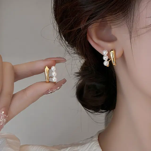 伊灿 韩国仿珍珠小众设计高级感 铜镀真金 耳环 女款 金色