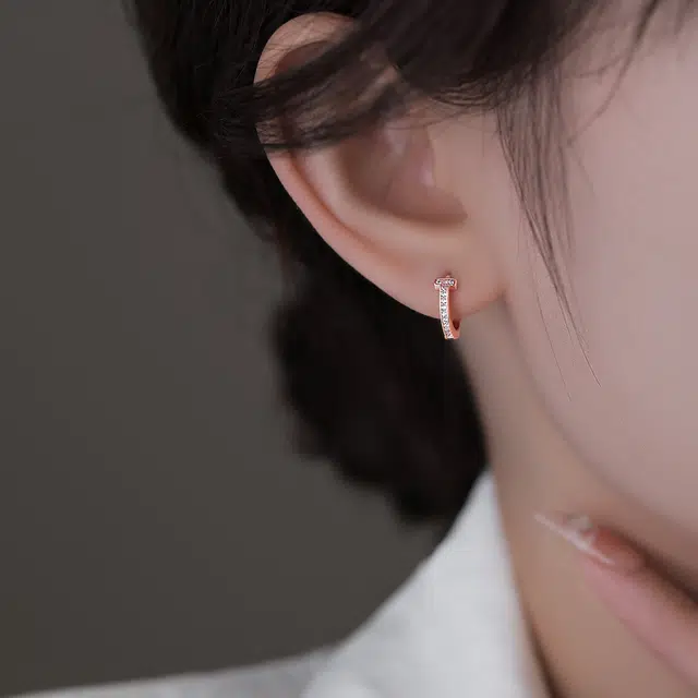 伊灿 时尚精致玫瑰金素圈 氧化立方锆石 耳环 女款 小众设计感高级