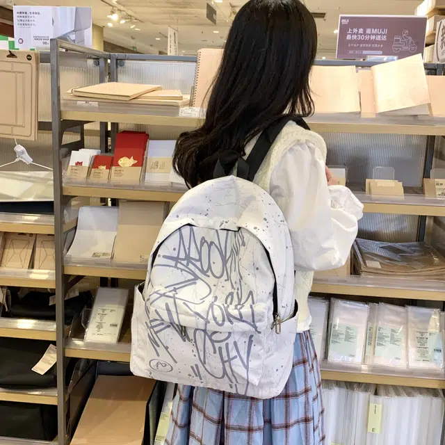 凡思曼 高级通勤百搭 防水布 双肩包 中号 女款 粉色/蓝色/灰色