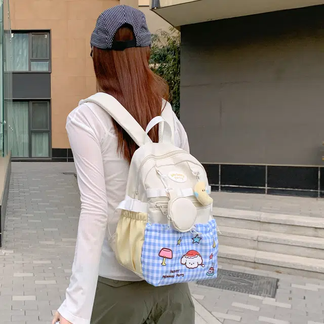 凡思曼 简约百搭校园风可爱旅游 复合布 双肩包 大号 女款 白色