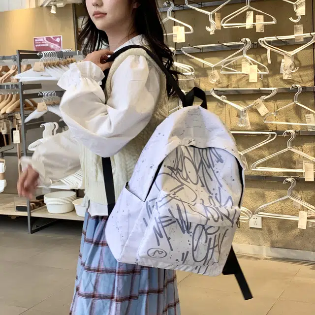 凡思曼 高级通勤百搭 防水布 双肩包 中号 女款 粉色/蓝色/灰色