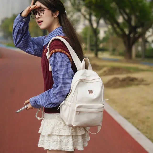 凡思曼 百搭韩版纯色 尼龙 书包背包双肩包 女款 多色