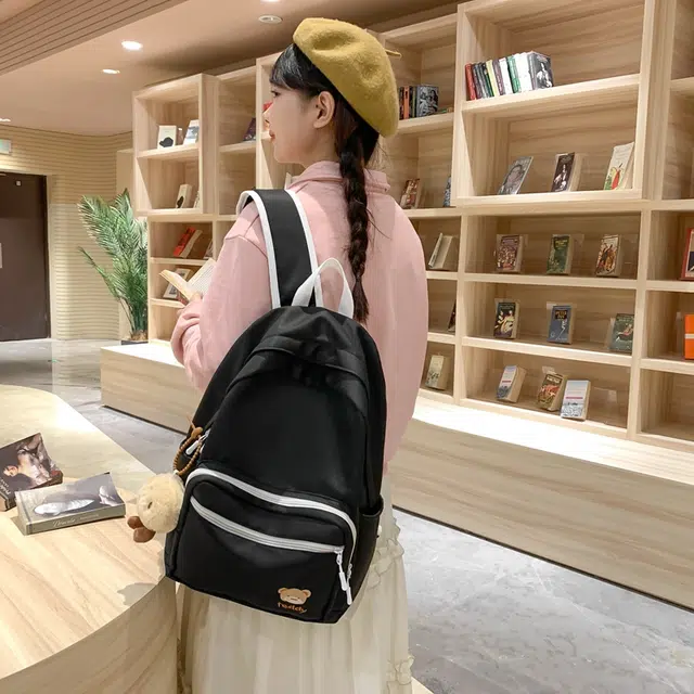 凡思曼 高级百搭书包初中女生大学生逛街小学生补习研学 尼龙 双肩包 常规 男女同款情侣款 黑/米白/黄/浅蓝/粉红/浅绿