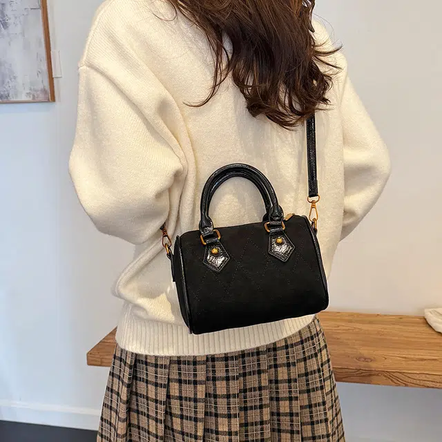 凡思曼 小众保龄球包百搭单肩通勤复古美拉德色背包 麂皮绒 手提包 女款 多色